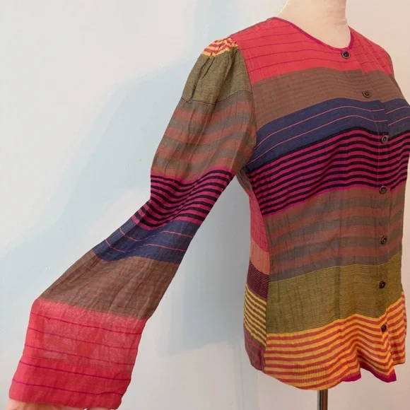 ✨ GORMAN Australian Striped Cotton Silk Button Front Blouse Size 10 ✨ - Picture 3 of 13